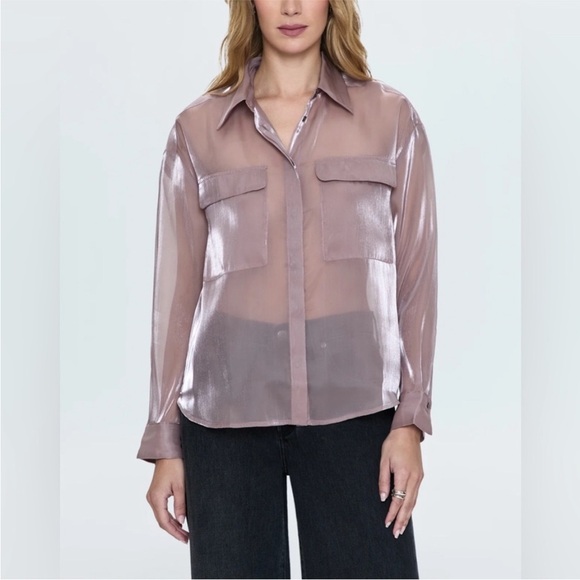 NWT Pistola Shimmering Organza Pink/Plum Button Front Blouse Semi-Sheer - Picture 13 of 15
